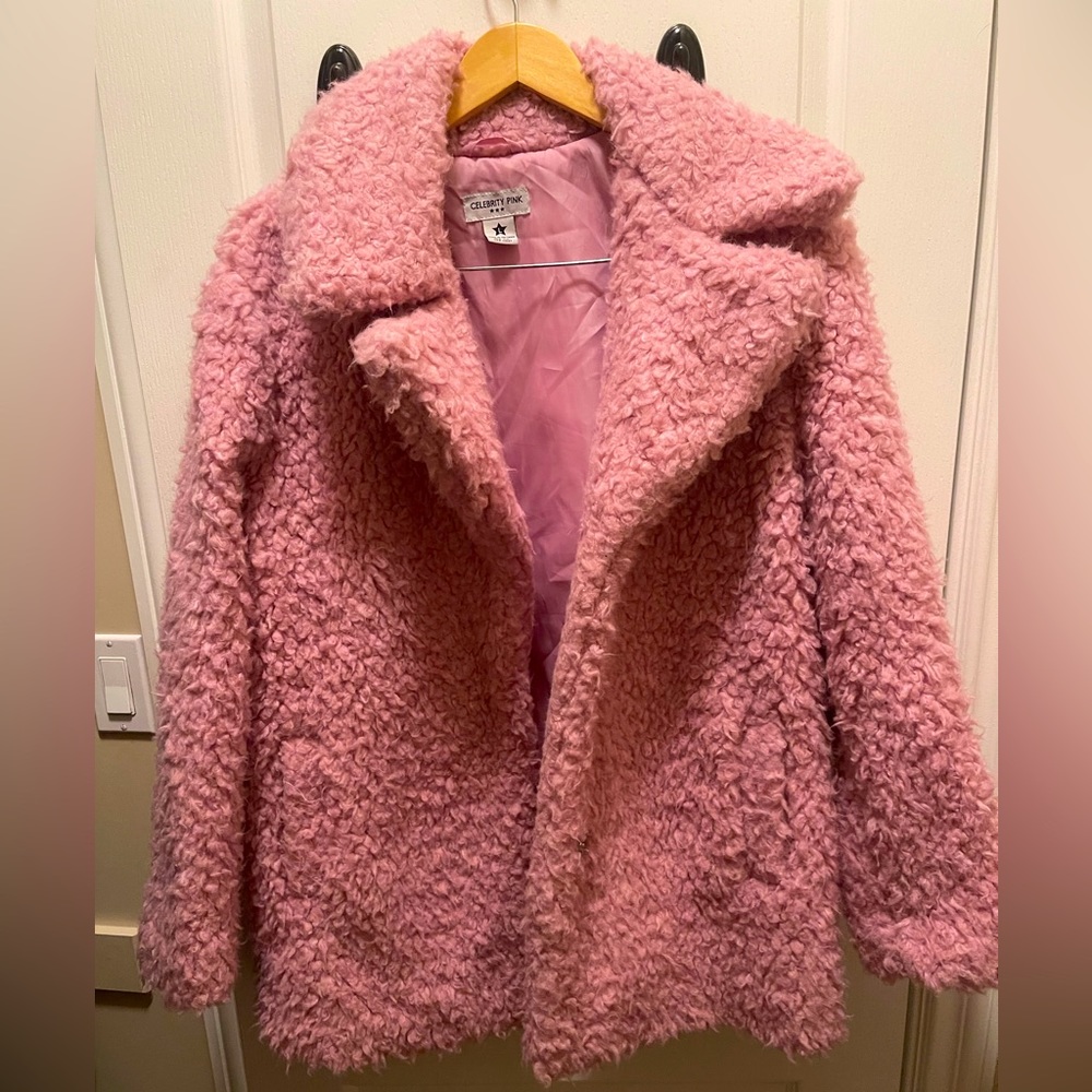Celebrity pink fuzzy coat